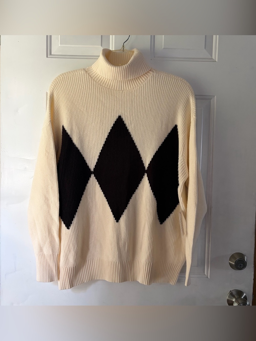 NWT ELOQUII Cream Black Argyle Ribbed Turtleneck Sweater 14/16